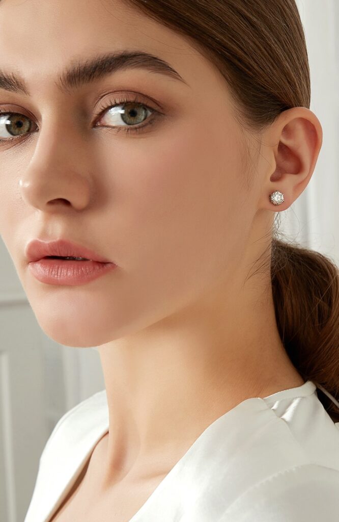 round moissanite 6 prong stud earrings WG