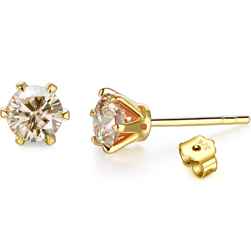 Moissanite 6 Prong Stud Earrings Yellow Moissanite 6 Prong Stud Earrings Yellow