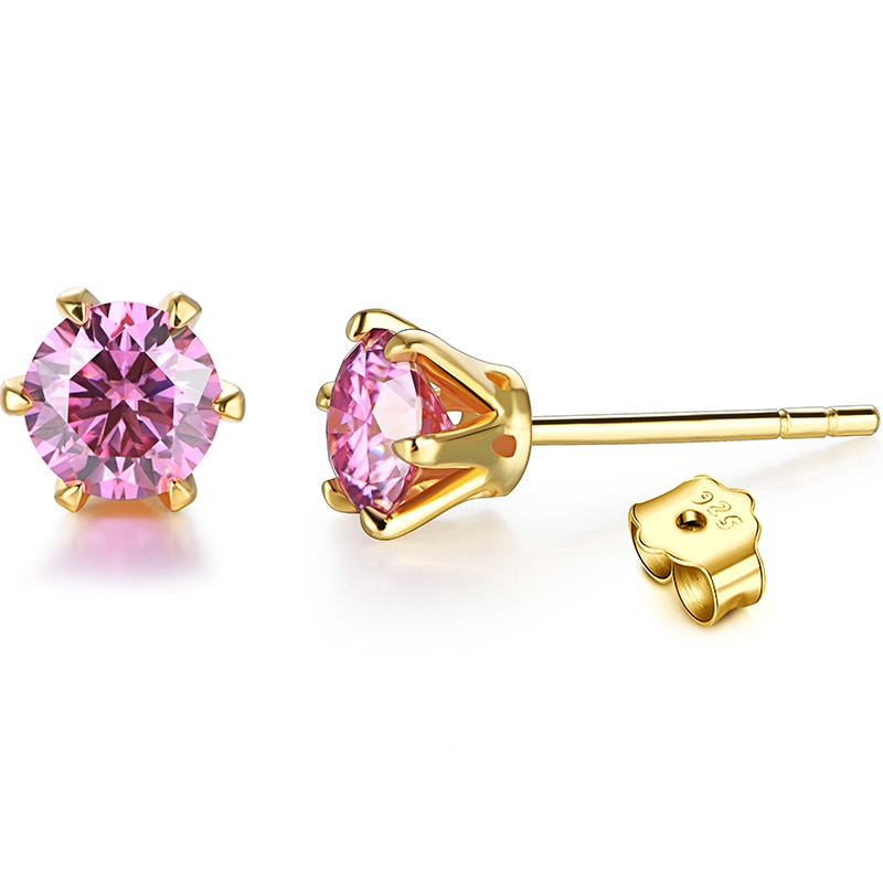 Moissanite 6 Prong Stud Earrings Pink Moissanite 6 Prong Stud Earrings