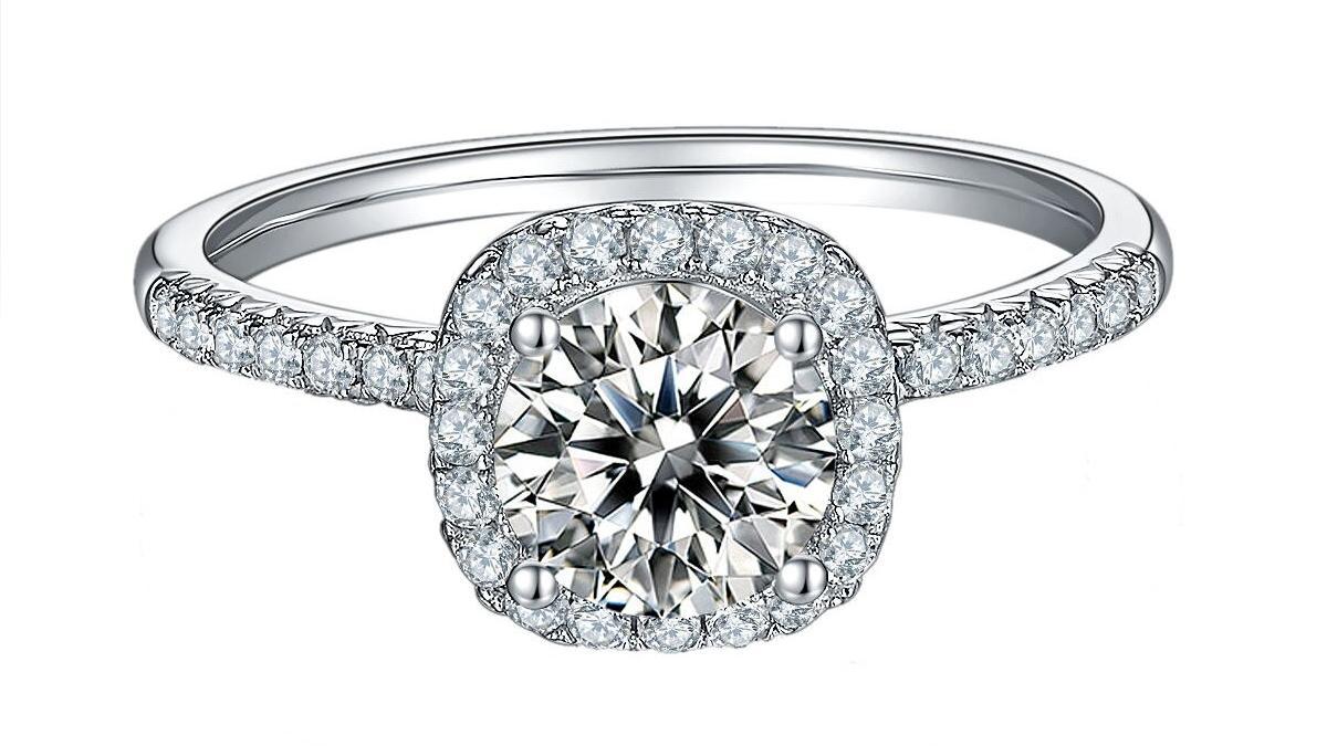 1 Carat / 2 Carat Brilliant Cut Genuine Moissanite Square Halo Ring with Pave Band 1 Carat / 2 Carat Brilliant Cut Genuine Moissanite Square Halo Ring with Pave Band