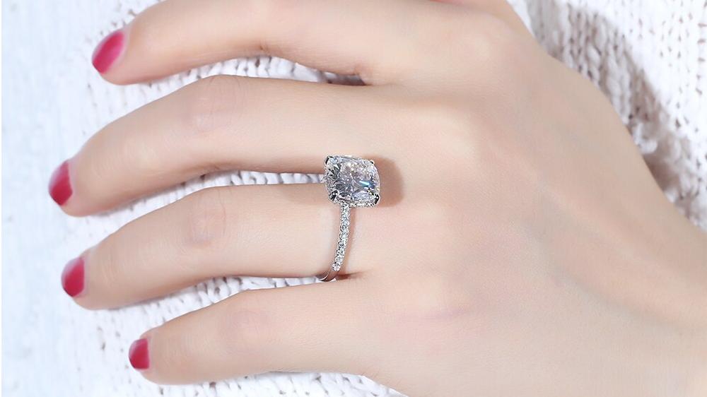 mainimage410K-Gold-1-2-3-4-Carat-Moissanite-Diamond-Ring-Women-Elegant-Cushion-Cut-Square-TRENDY Cushion Cut Genuine Moissanite Hidden Halo Ring with Halve Pave Band in Solid Gold