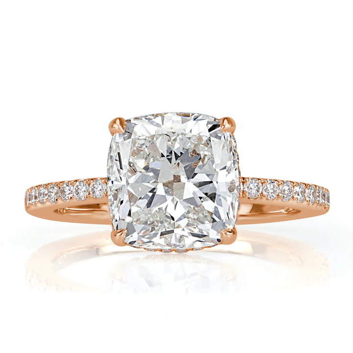 'Cora' 3 Carat Genuine Cushion Cut Moissanite Hidden Halo 4 Prong Ring ...