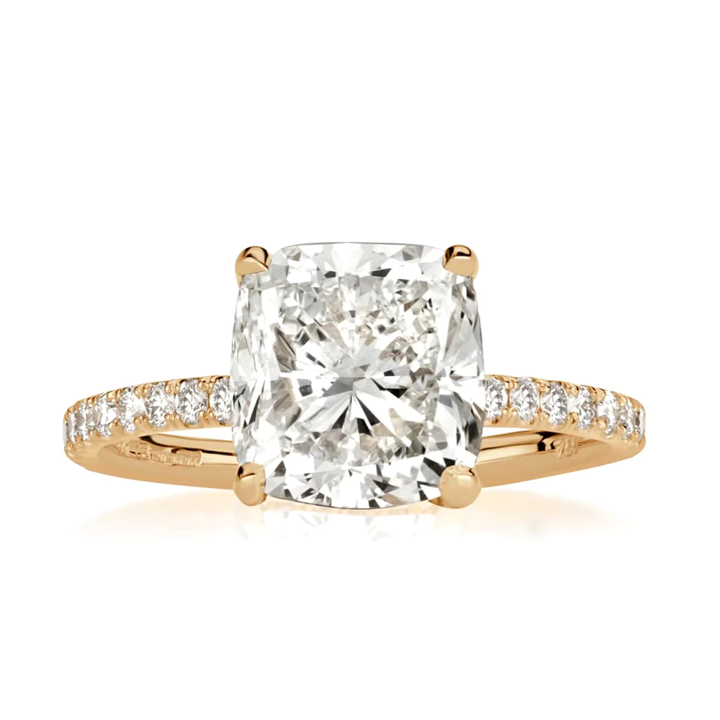 3ct Cushion Cut Moissanite Hidden Halo Half Pave Ring YG 3ct Cushion Cut Moissanite Hidden Halo Half Pave Ring YG