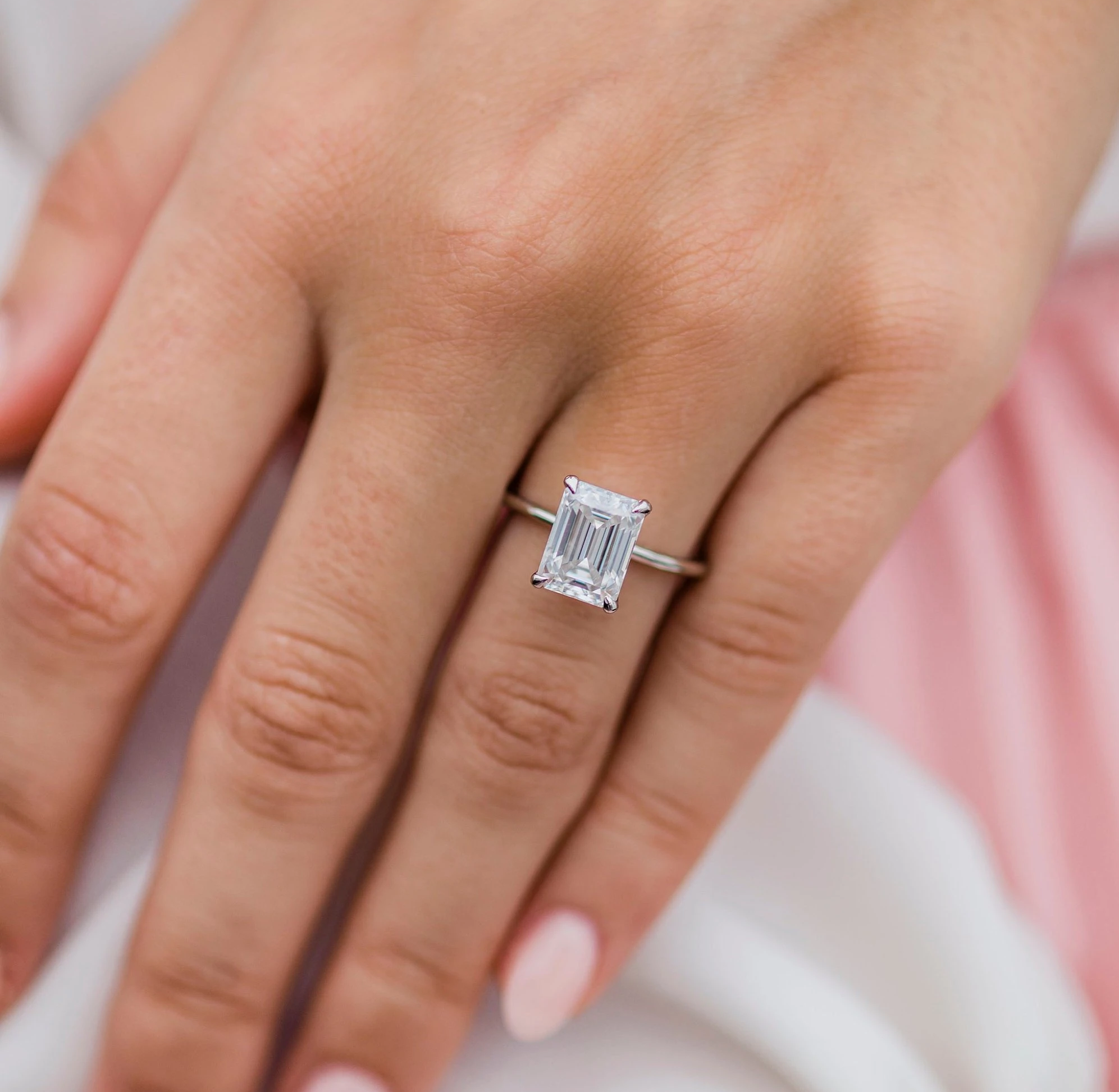 3ct Emerald Cut Moissanite Solitaire Ring modelled (WG).jpg 3ct Emerald Cut Moissanite Solitaire Ring modelled (WG)