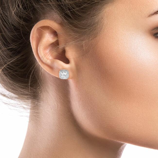 Cushion Halo Earrings (Modelled)