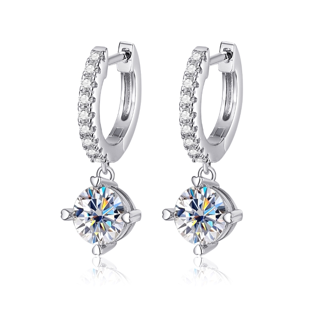 Lynneth Moissanite Round Brilliant Cut 4 Prong Drop Earring Hero