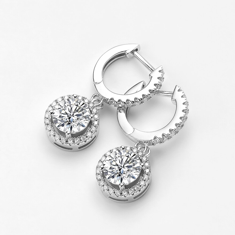 Rosemary Moissanite Round Halo Drop Earrings (1) Rosemary Moissanite Round Halo Drop Earrings