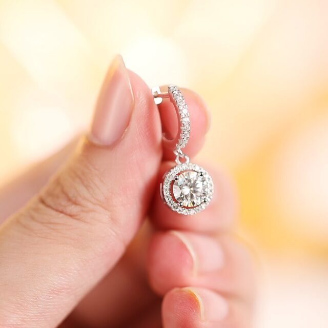 Rosemary Moissanite Round Halo Drop Earrings