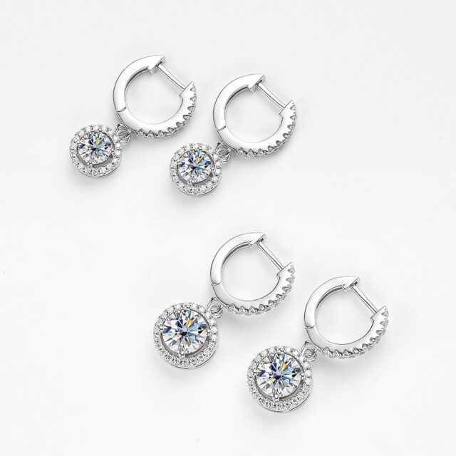Rosemary Moissanite Round Halo Drop Earrings (4) Rosemary Moissanite Round Halo Drop Earrings