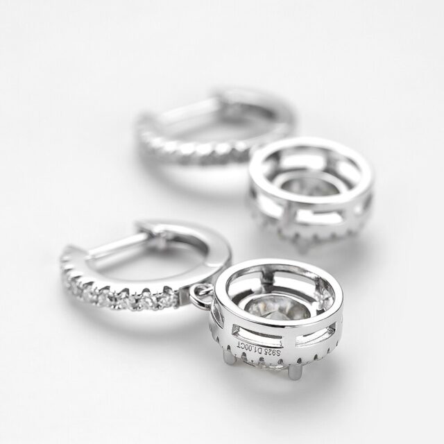 Rosemary Moissanite Round Halo Drop Earrings