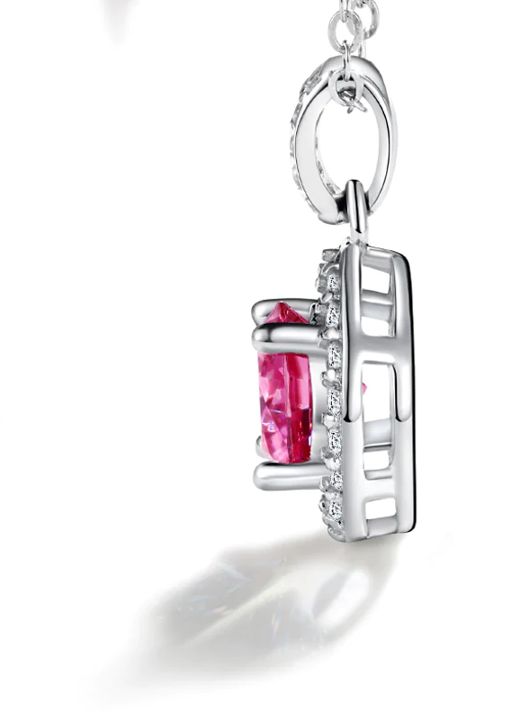 round halo color moissanite pendant Side (Pink)