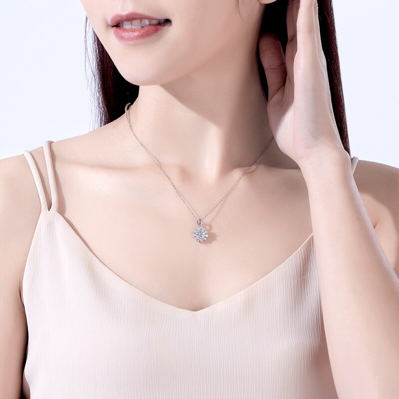 2ct Round Moissanite Lotus Halo Pendant (2) 2ct Round Moissanite Lotus Halo Pendant (1)