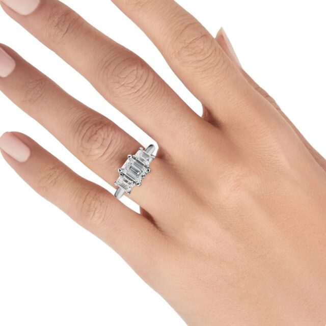 Eloise Moissanite Emerald Cut Trilogy Ring (2TCW)