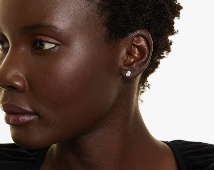 1ct Oval Cut Moissanite Solitaire Stud Earrings 1ct Oval Cut Moissanite Solitaire Stud Earrings Modelled