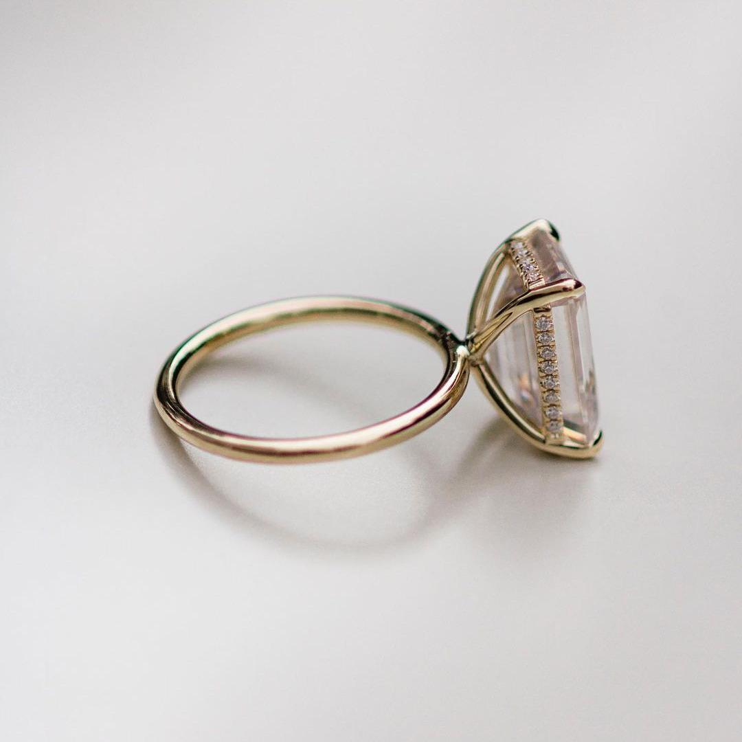 10 Carat Emerald Cut Solitaire Moissanite Hidden Halo Ring 10 Carat Emerald Cut Solitaire Moissanite Hidden Halo Ring