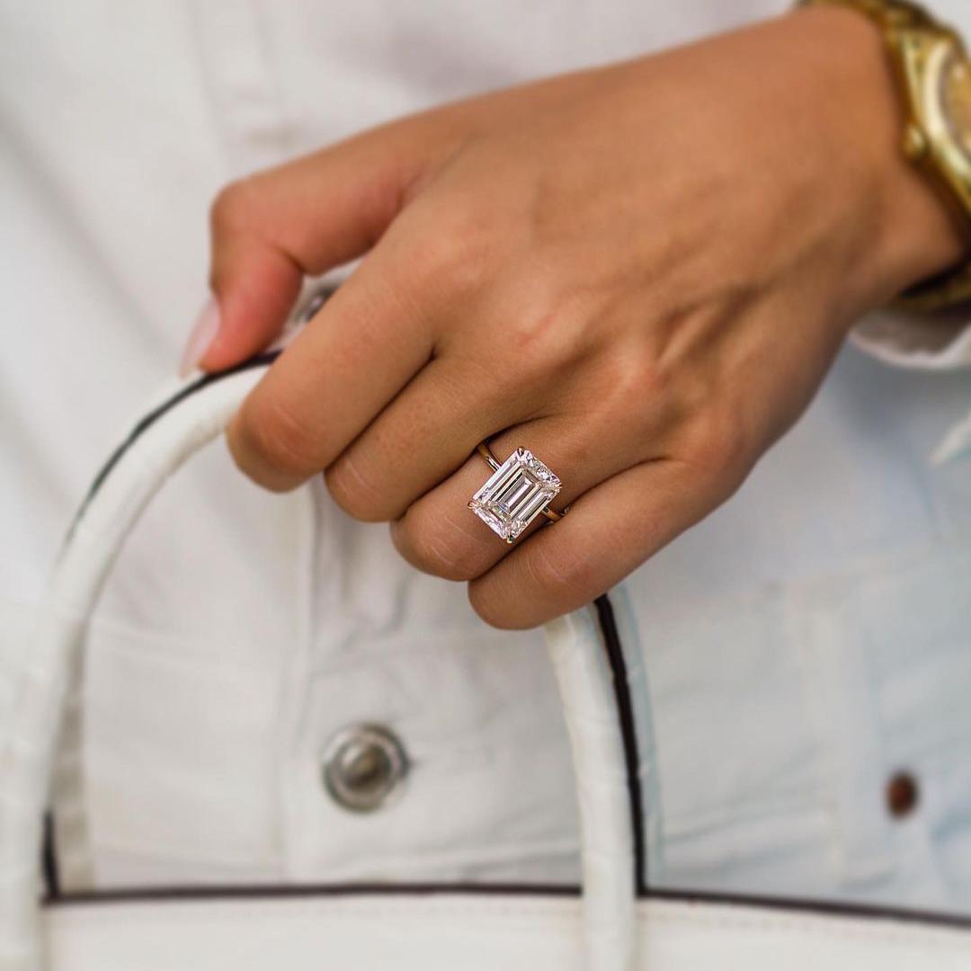 10 Carat Emerald Cut Solitaire Moissanite Hidden Halo Ring 10 Carat Emerald Cut Solitaire Moissanite Hidden Halo Ring