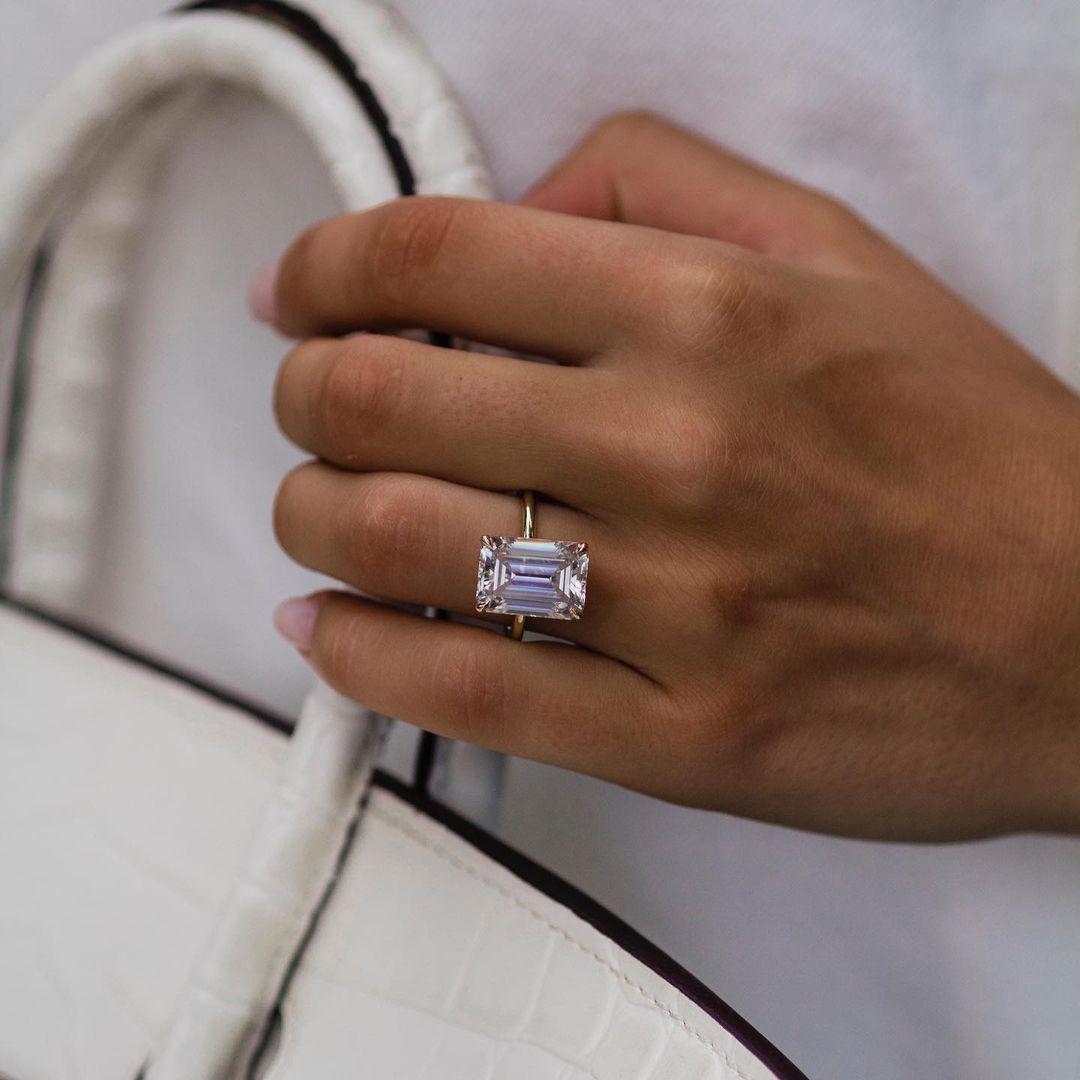 10 Carat Emerald Cut Solitaire Moissanite Hidden Halo Ring 10 Carat Emerald Cut Solitaire Moissanite Hidden Halo Ring