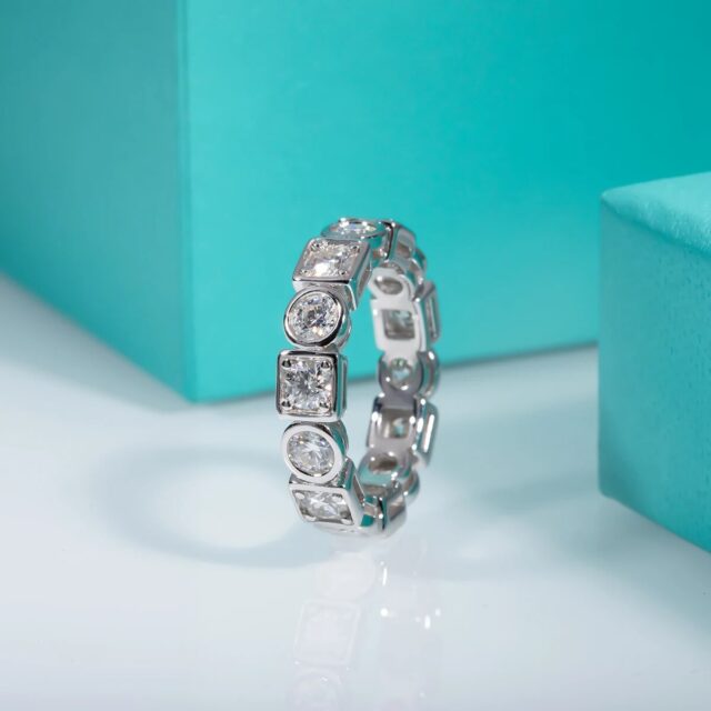 Beverly Moissanite Round Square Bezel Eternity Ring (2)