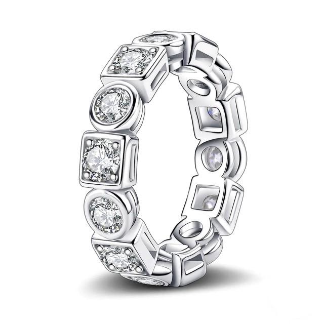 Beverly Moissanite Round Square Bezel Eternity Ring (Hero)
