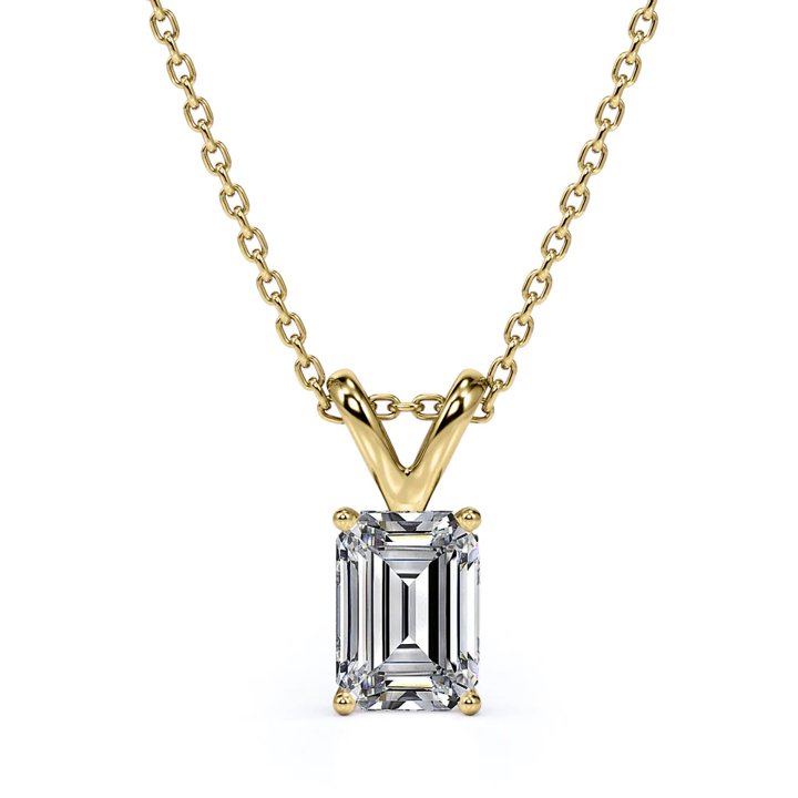 Emerald Cut Moissanite Pendant Front YG