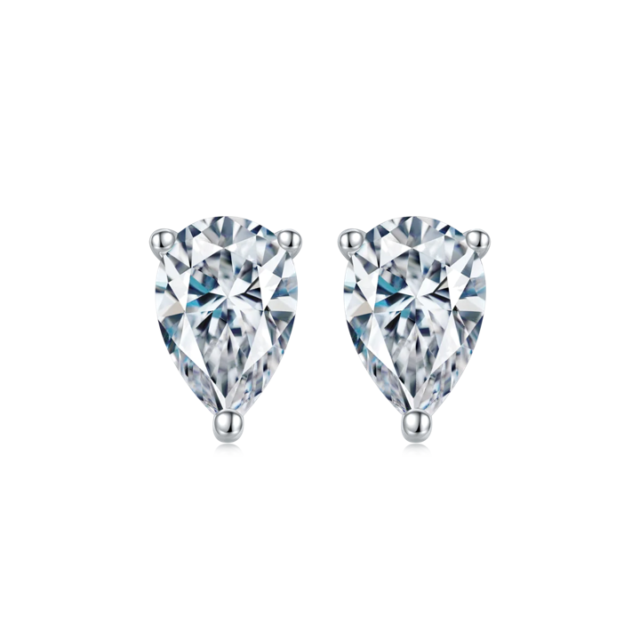 Pear Moissanite Solitaire Stud Earrings Front