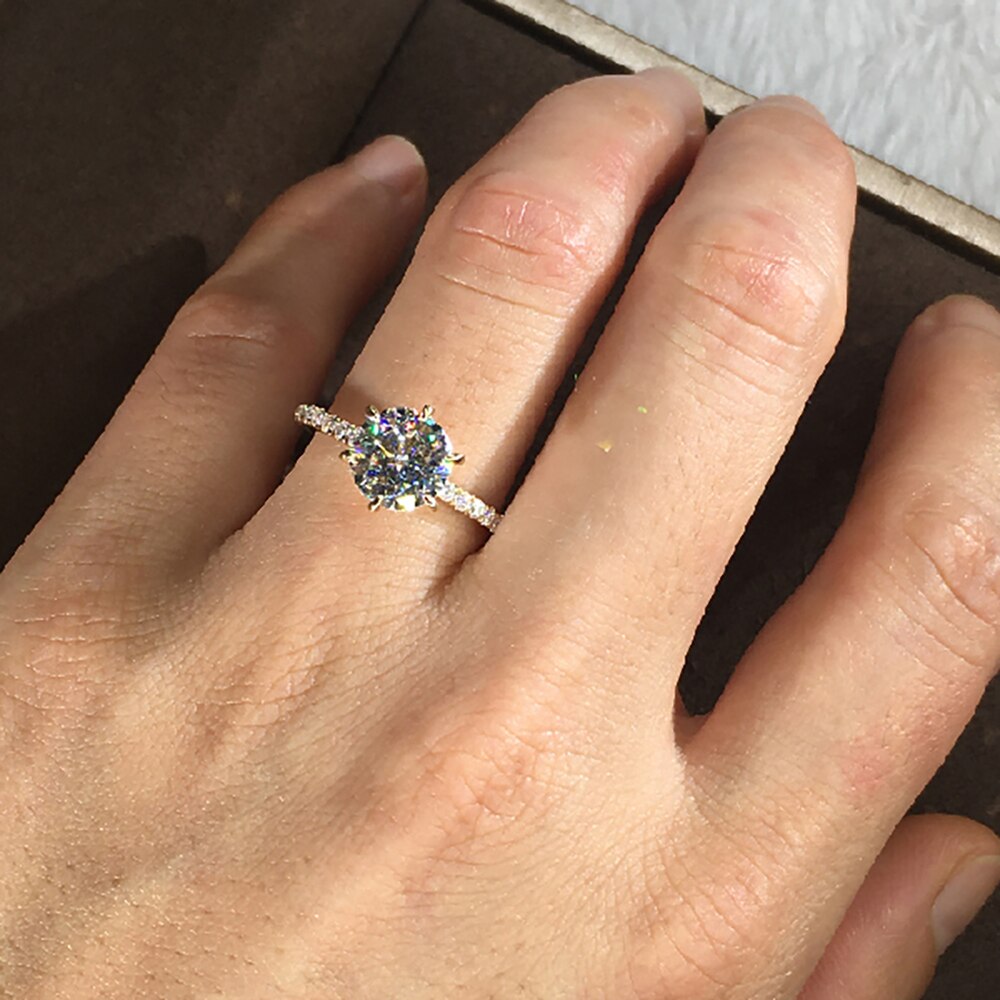 round 6 prong moissanite ring half pave band (1) round 6 prong moissanite ring