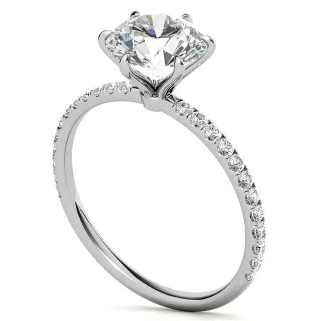 round 6 prong moissanite ring half pave band (Angled)
