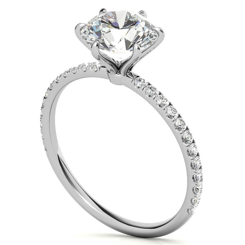 round 6 prong moissanite ring half pave band (Angled)