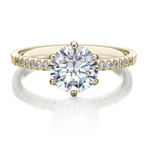 round 6 prong moissanite ring half pave band (YG)