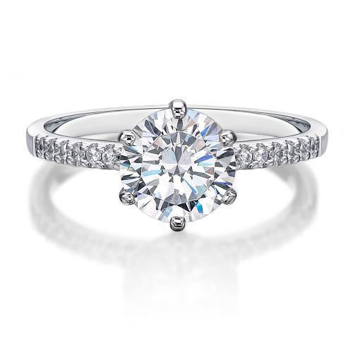 round 6 prong moissanite ring half pave band (WG) round 6 prong moissanite ring half pave band (WG)