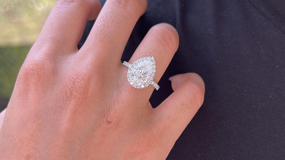 3 Carat Pear Halo 3 Carat Pear Moissanite Halo Ring