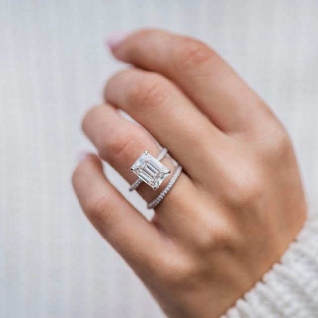 Buy 4 CT Emerald Cut Solitaire Ring, Platinum Plated Sterling Silver  Wedding Ring, 4mm Art Deco Inspired Ring, Simulated Diamond Engagement Ring  Online in India - Etsy