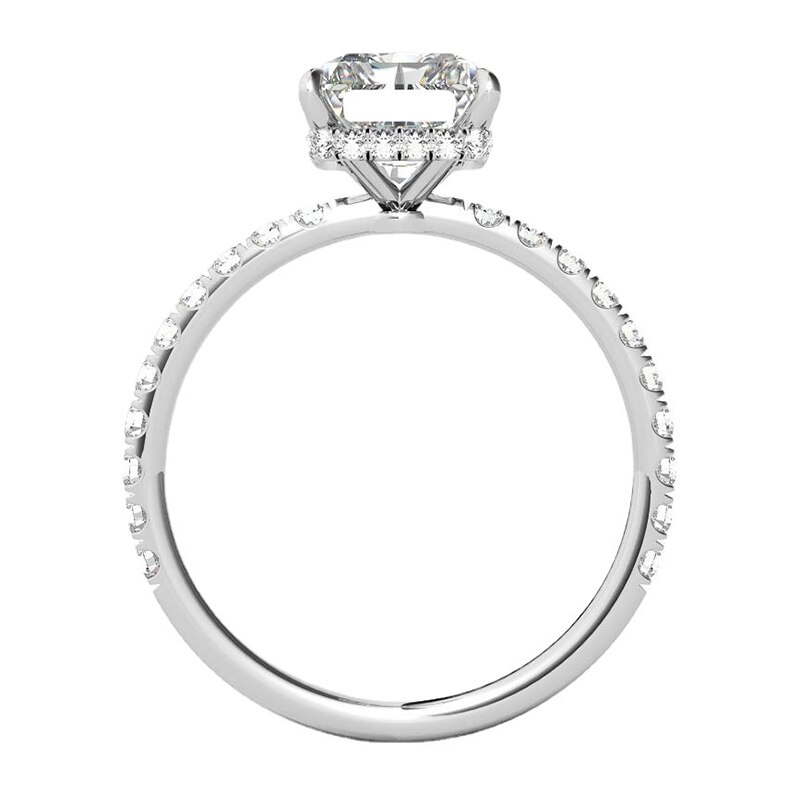 4ct Radiant Cut Moissanite Hidden Halo Ring (1) 4ct Radiant or Emerald Cut Moissanite Hidden Halo Ring