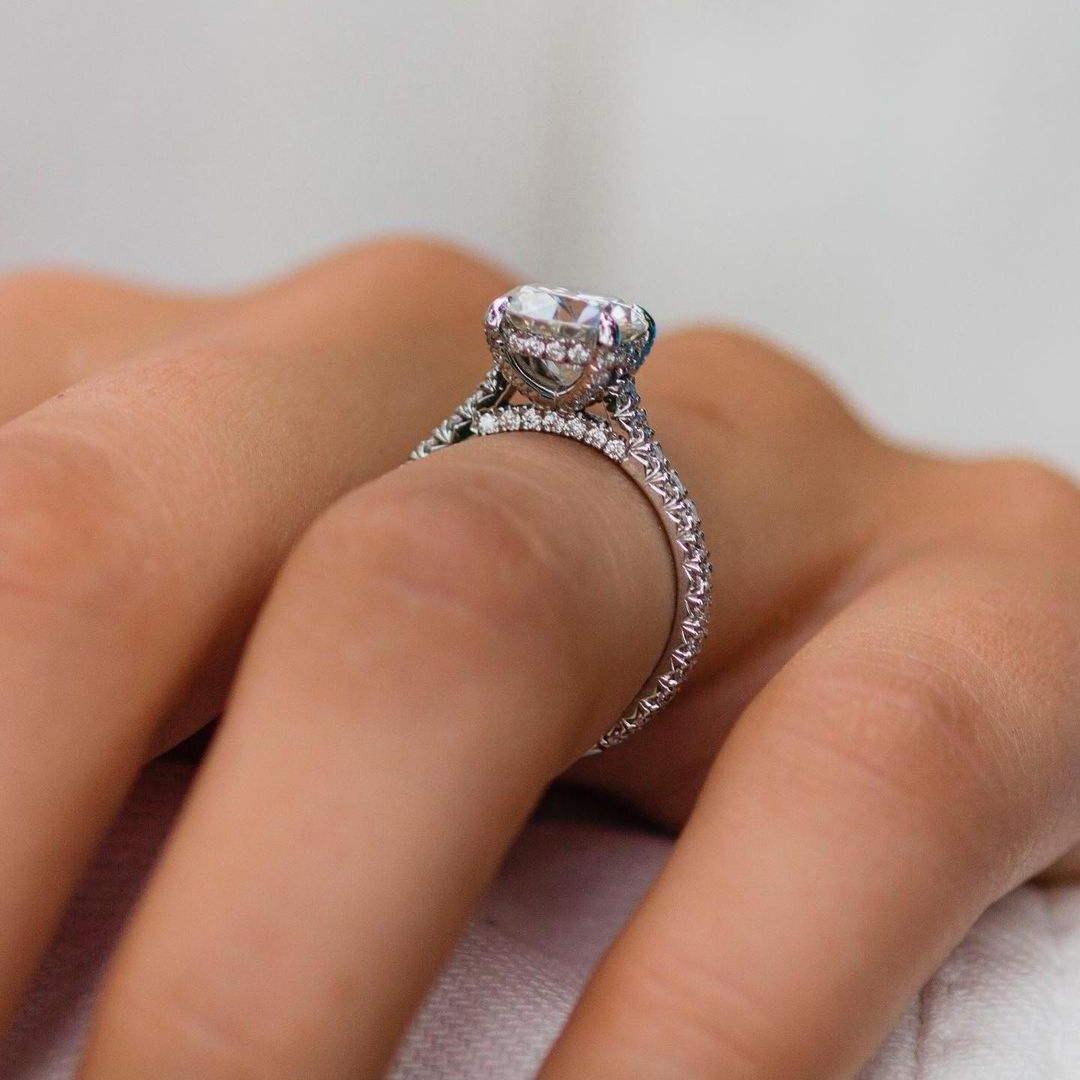 2 Carat Round Moissanite 4 Prong Solitaire Hidden Halo Ring 2 Carat Round Moissanite 4 Prong Solitaire Hidden Halo Ring