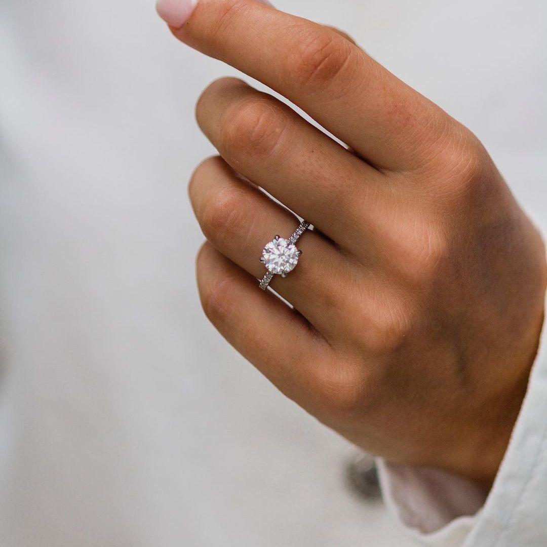 2 Carat Round Moissanite 4 Prong Solitaire Hidden Halo Ring 2 Carat Round Moissanite 4 Prong Solitaire Hidden Halo Ring