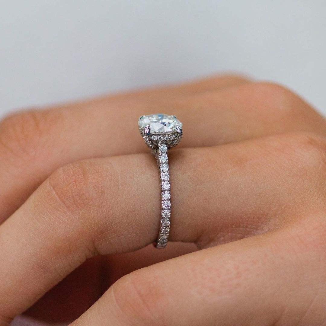 2 Carat Round Moissanite 4 Prong Solitaire Hidden Halo Ring 2 Carat Round Moissanite 4 Prong Solitaire Hidden Halo Ring