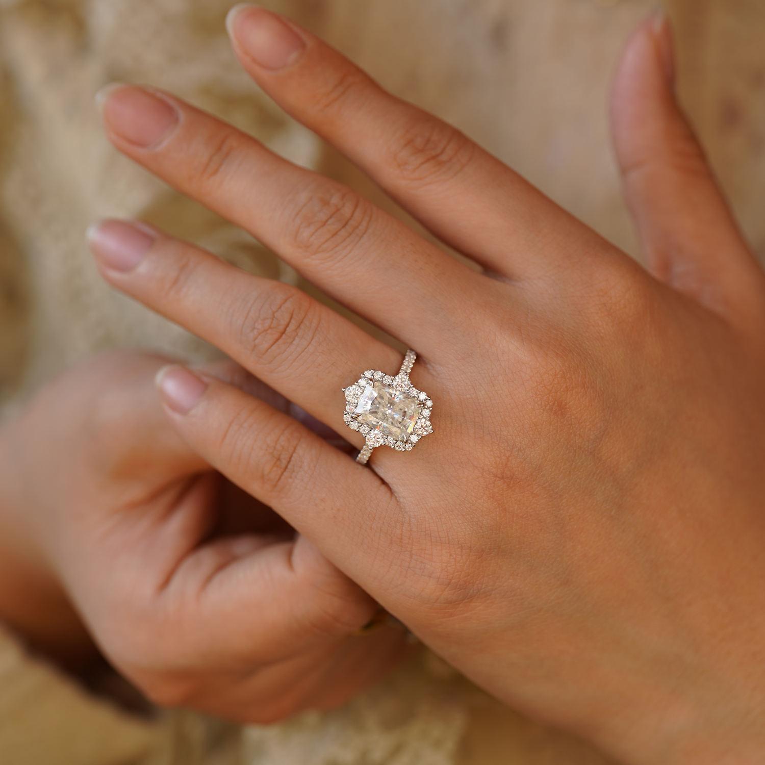 4 Carat Radiant Cut Moissanite Art Deco Halo Ring 4 Carat Radiant Cut Moissanite Art Deco Halo Ring