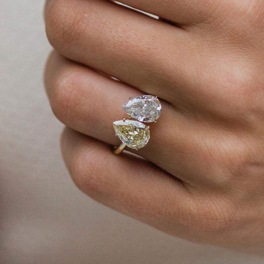 ‘Petra’ 2.25 Carat Pear Shape Yellow & White Moissanite Duo Ring 'Petra' 2.25 Carat Pear Shape Yellow & White Moissanite Duo Ring