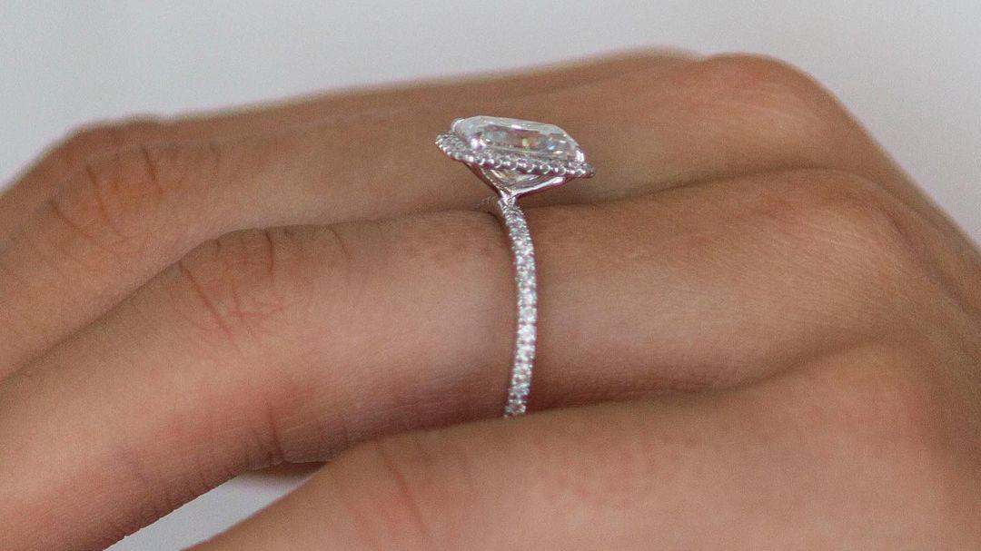 2ct Modern Radiant Cut Moissanite Halo Ring (2) 2ct Modern Radiant Cut Moissanite Halo ring