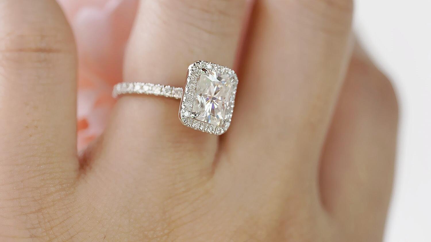 2ct Modern Radiant Cut Moissanite Halo Ring (4) 2ct Modern Radiant Cut Moissanite Halo ring