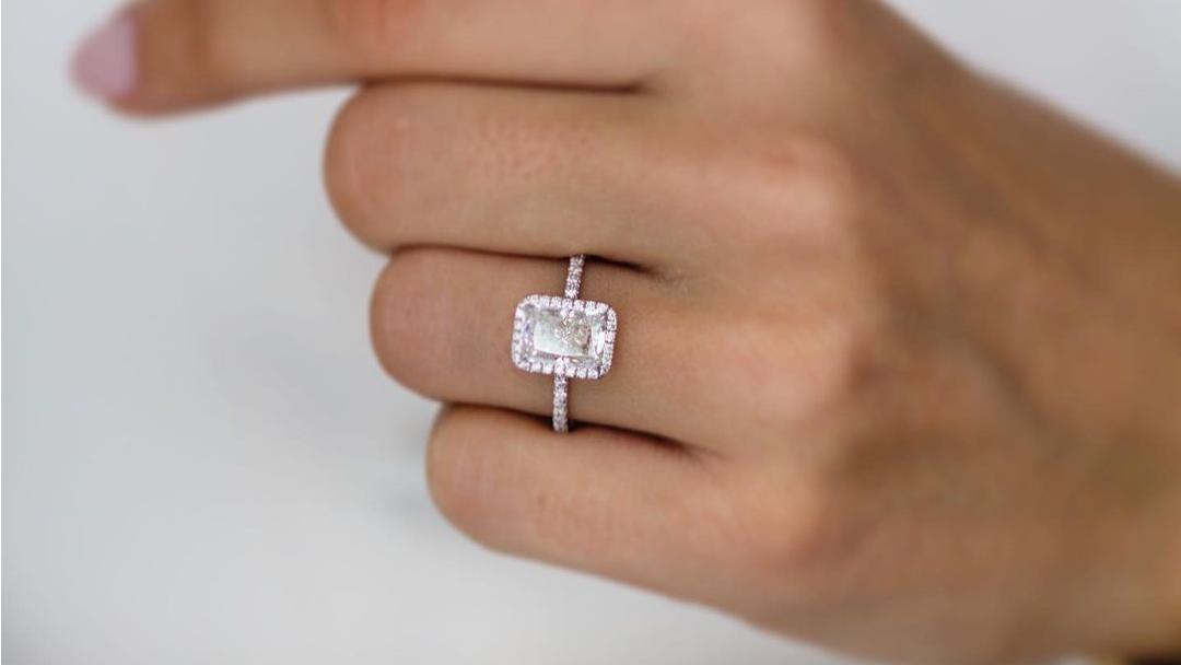 2ct Modern Radiant Cut Moissanite Halo Ring (1) 2ct Modern Radiant Cut Moissanite Halo ring