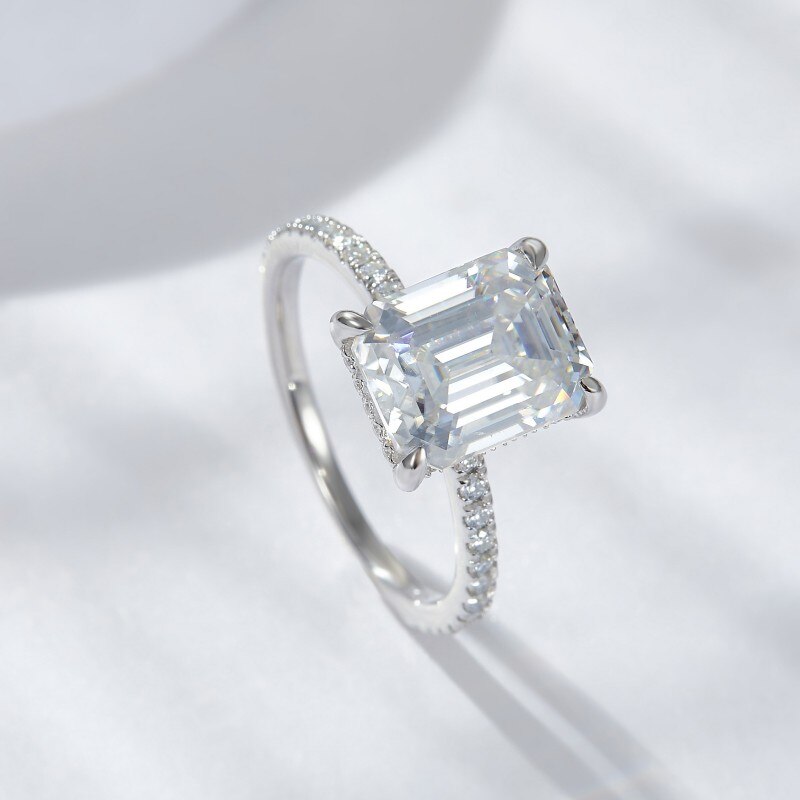 Rochelle 4ct Emerald Cut Moissanite Hidden Halo Ring with Half Pave Band (4)