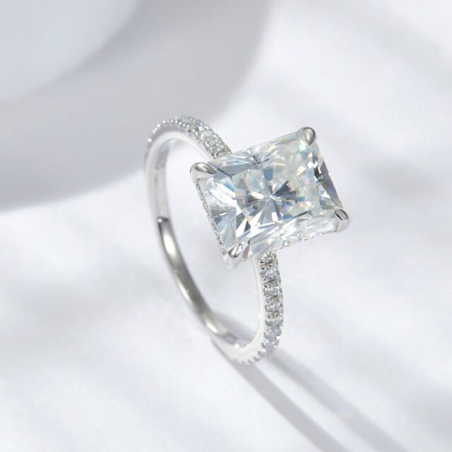 Rochelle 4ct Radiant Cut Hidden Halo Moissanite Ring with Half Pave Band (1)