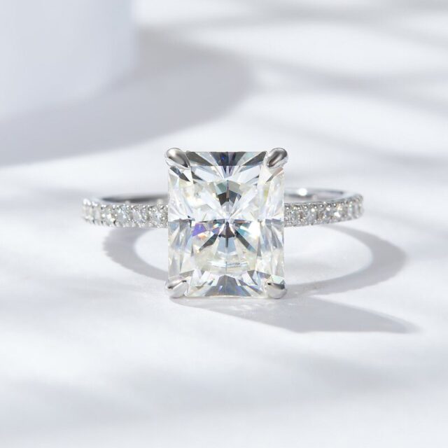 Rochelle 4ct Radiant Cut Hidden Halo Moissanite Ring with Half Pave Band (3)
