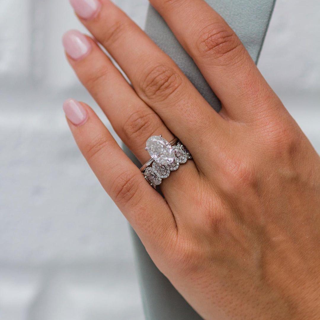 Oval Halo Moissanite Half Eternity Ring Oval Halo Moissanite Half Eternity Ring