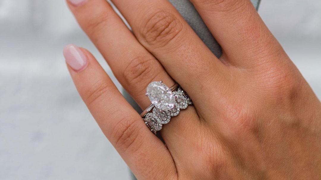 oval halo moissanite half eternity Ring (2) oval halo moissanite half eternity Ring