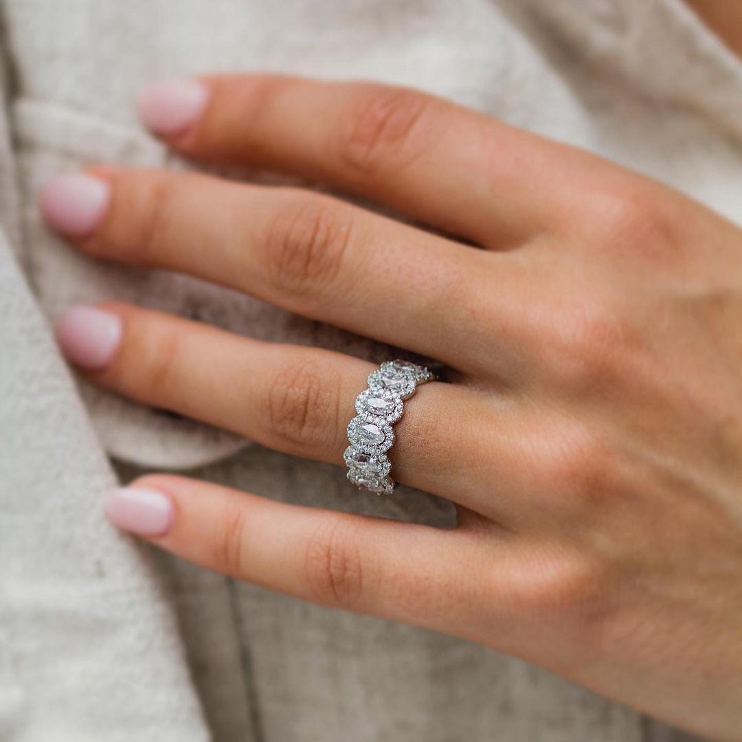 Oval Halo Moissanite Half Eternity Ring Oval Halo Moissanite Half Eternity Ring