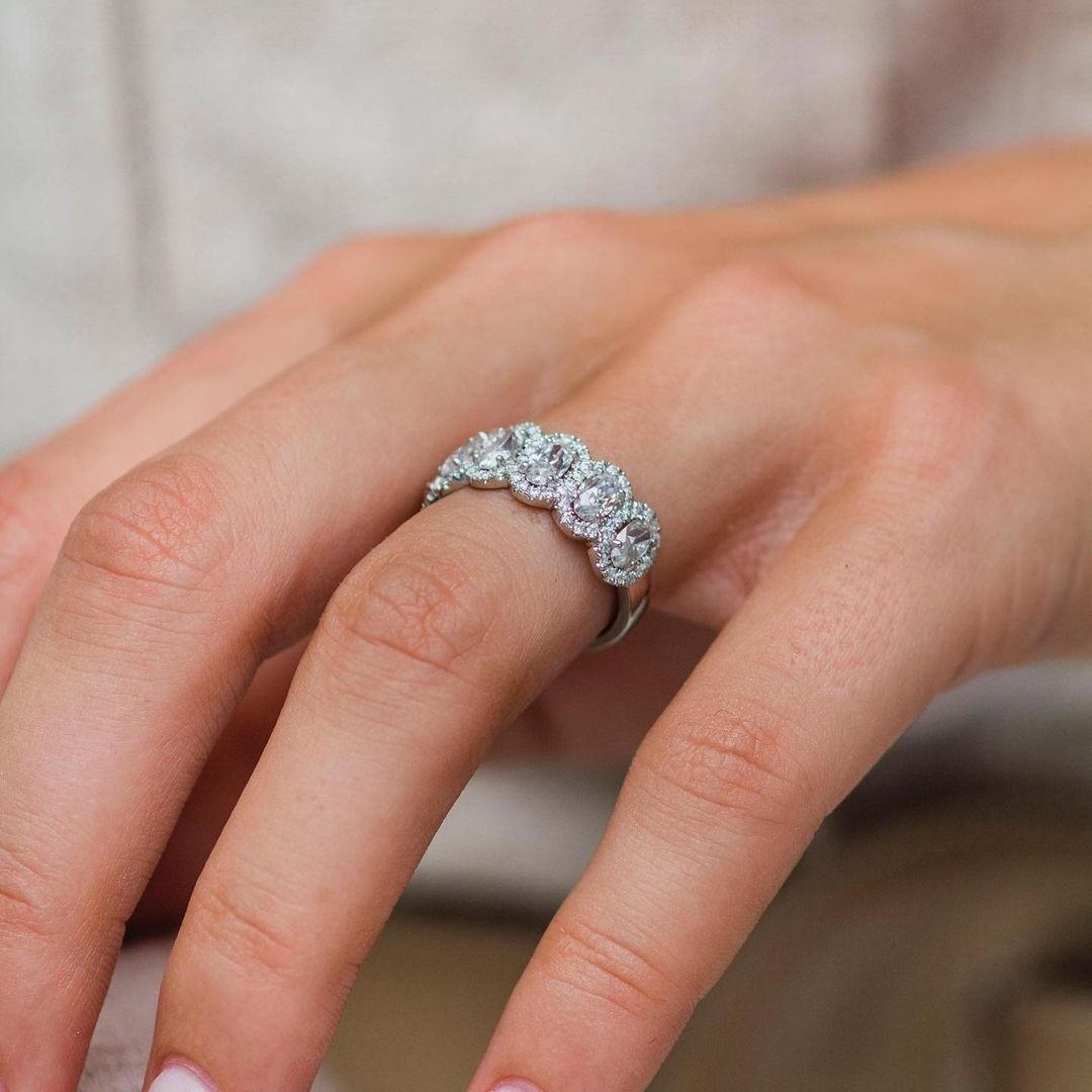 Oval Halo Moissanite Half Eternity Ring Oval Halo Moissanite Half Eternity Ring