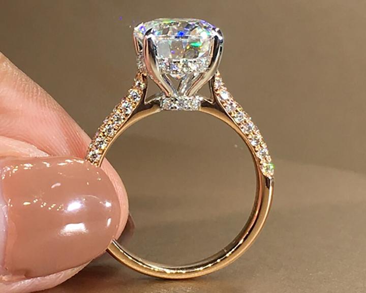 Oval moissanite double hidden halo Ring Front Profile Oval double hidden Moissanite halo Ring