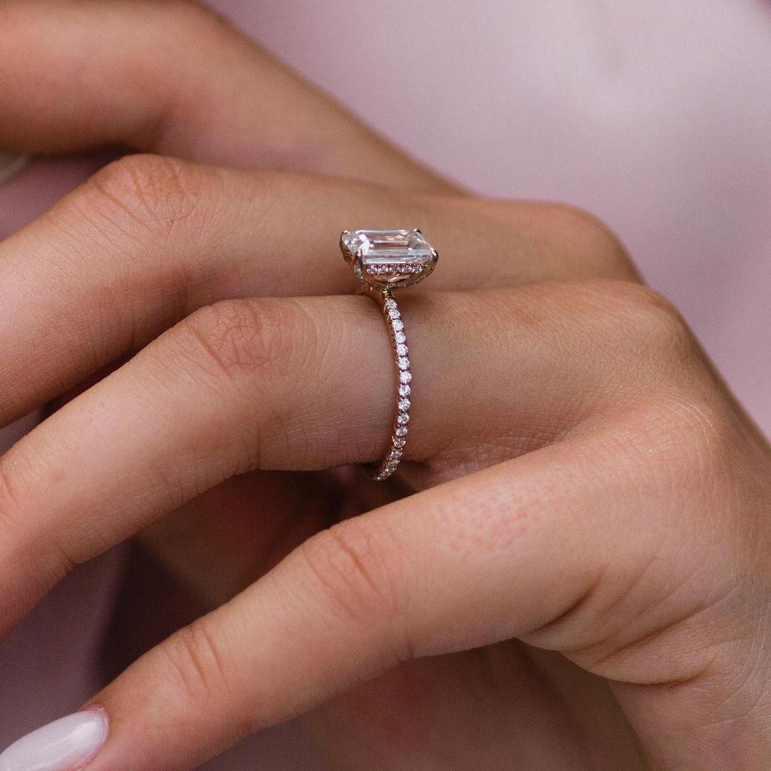 ‘Émabelle’ 1 or 2 Carat Emerald or Radiant Moissanite Solitaire Ring 'Émabelle' 1 or 2 Carat Emerald or Radiant Moissanite Solitaire Ring